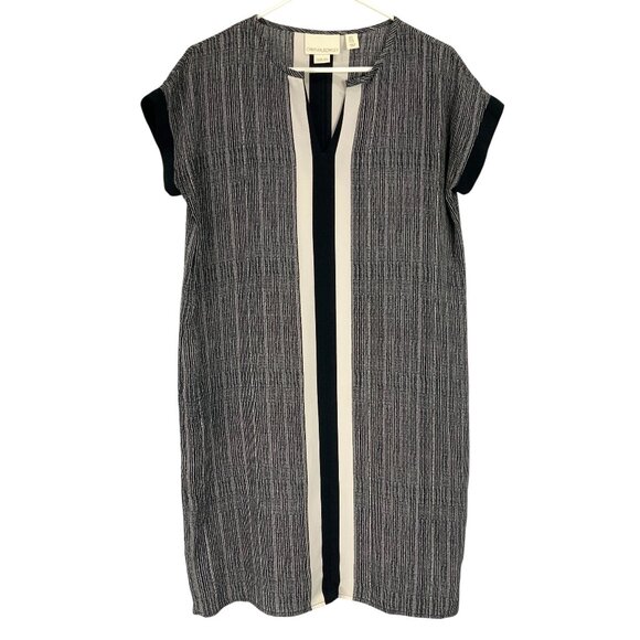 Cynthia Rowley Black Gray Silk Shift Dress Size 6 Short Sleeve V-Neck Tunic - Picture 1 of 6